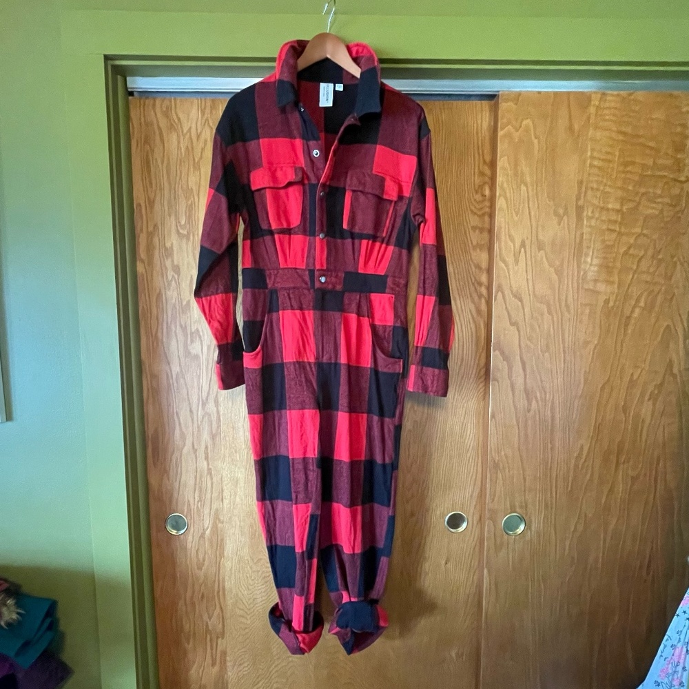 ASOS Collusion Red Plaid Flannel Check Jumpsuit